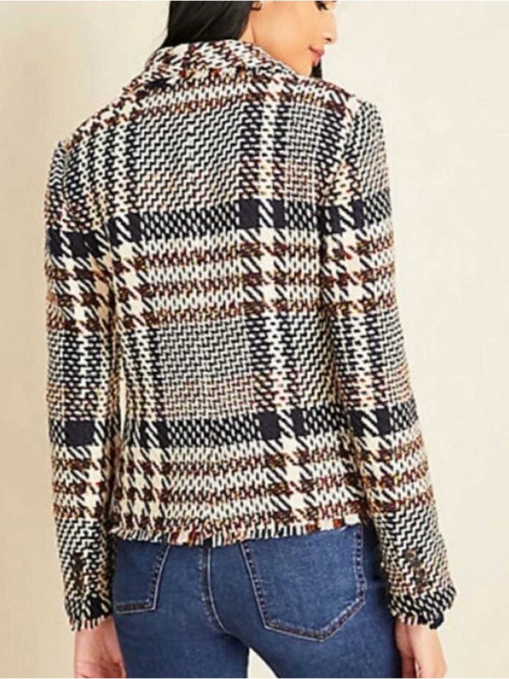 Ann Taylor Eyelash Fringe Plaid Tweed Blazer - Size 2 - Picture 2 of 8